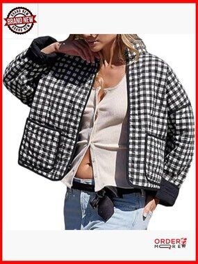 Loose Retro Striped Quilted Jacket Cropped Puffer Vintage Coat